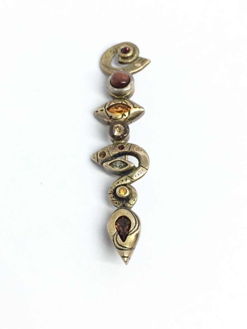 VINTAGE PATRICIA LOCKE Snake Brooch Rhinestone Serpent Gold Tone Artisan Pin